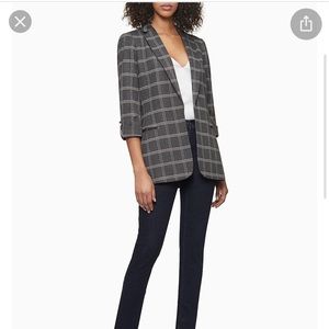 Calvin Klein NWT charcoal plaid open faced blazer